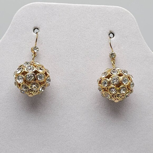 Gold Tone Flower Necklace Matching Crystal Ball Earrings Set - Picture 2 of 7